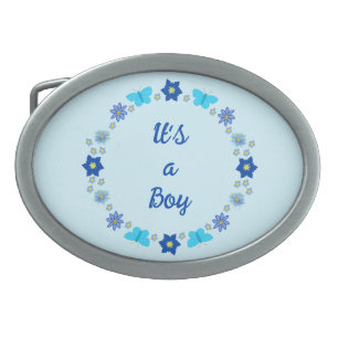 Blue Baby Boy Butterflies and Flowers Custom Belt Buckle