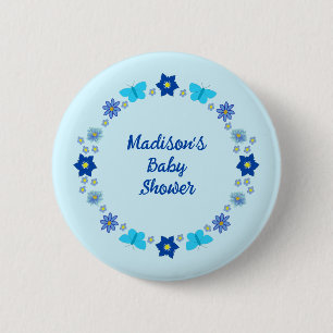 Blue Baby Boy Butterflies and Flowers Custom Button