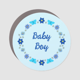 Blue Baby Boy Butterflies and Flowers Custom Car Magnet