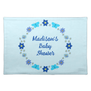 Blue Baby Boy Butterflies and Flowers Custom Cloth Placemat