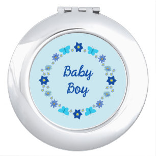Blue Baby Boy Butterflies and Flowers Custom Compact Mirror