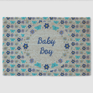 Blue Baby Boy Butterflies and Flowers Custom Fiber Doormat