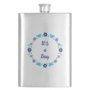 Blue Baby Boy Butterflies and Flowers Custom Flask