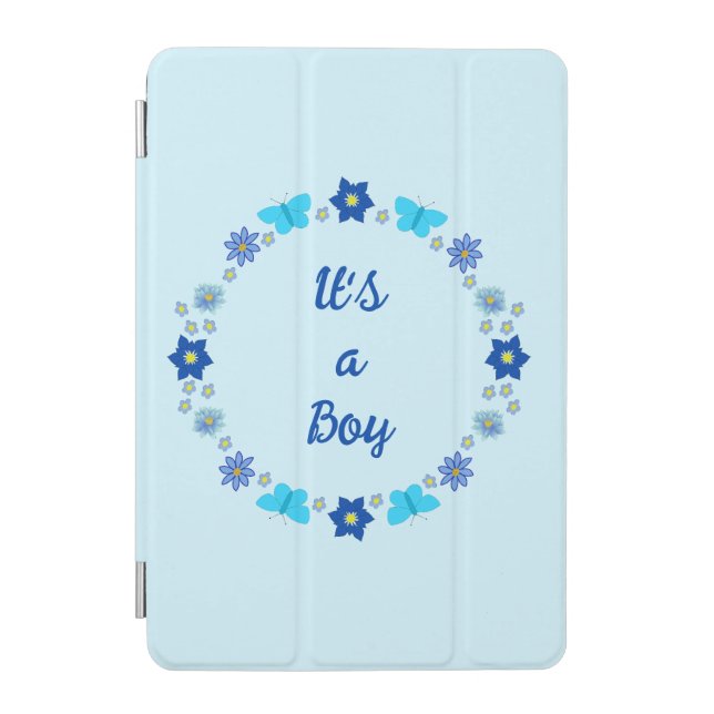 Blue Baby Boy Butterflies and Flowers Custom iPad Mini Cover (Front)
