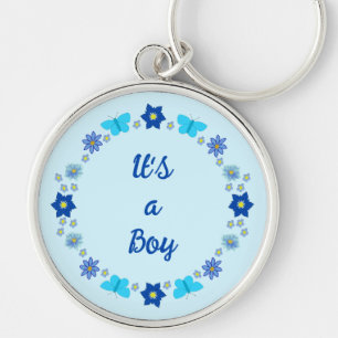 Blue Baby Boy Butterflies and Flowers Custom Keychain