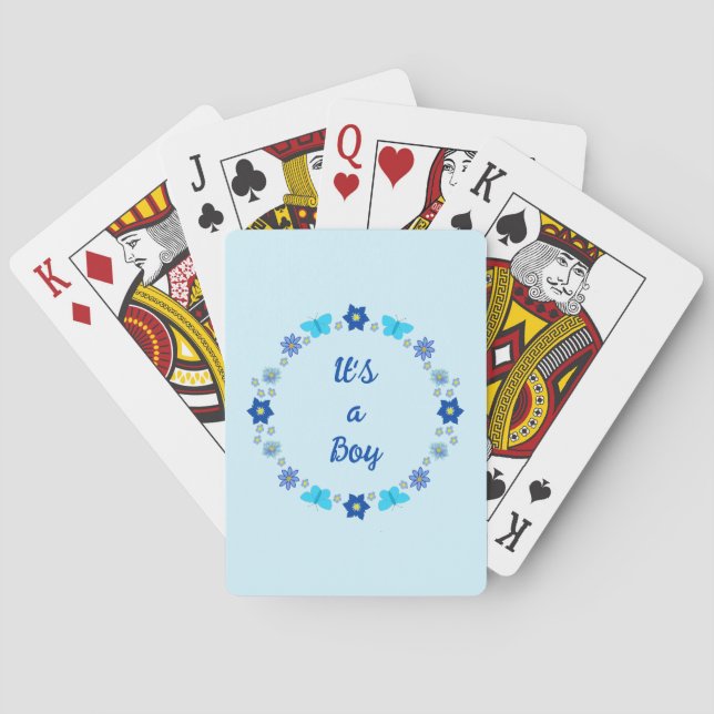 Blue Baby Boy Butterflies and Flowers Custom Poker Cards (Back)
