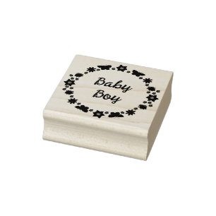 Blue Baby Boy Butterflies and Flowers Custom Rubber Stamp