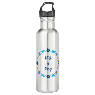 Blue Baby Boy Butterflies and Flowers Custom Stainless Steel Water Bottle