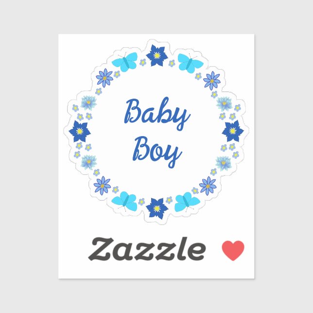 Blue Baby Boy Butterflies and Flowers Custom Sticker (Sheet)
