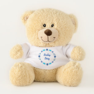 Blue Baby Boy Butterflies and Flowers Custom Teddy Bear