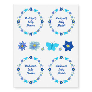Blue Baby Boy Butterflies and Flowers Custom Temporary Tattoos