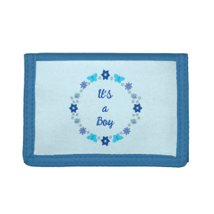 Blue Baby Boy Butterflies and Flowers Custom Trifold Wallet