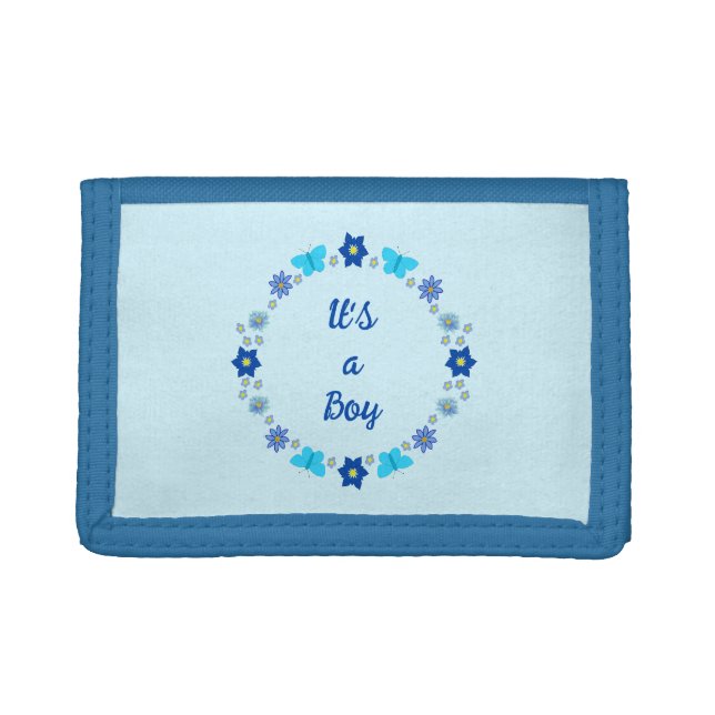 Blue Baby Boy Butterflies and Flowers Custom Trifold Wallet (Front)