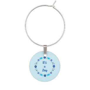 Blue Baby Boy Butterflies and Flowers Custom Wine Charm
