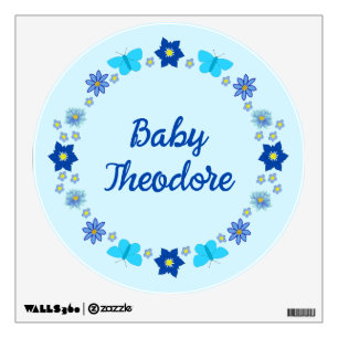 Blue Baby Boy Butterflies and Flowers Nursery Wall Decal