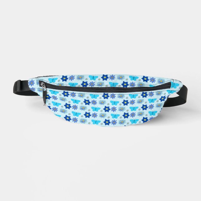 Blue Baby Boy Butterflies and Flowers Patterned Fanny Pack (Front)