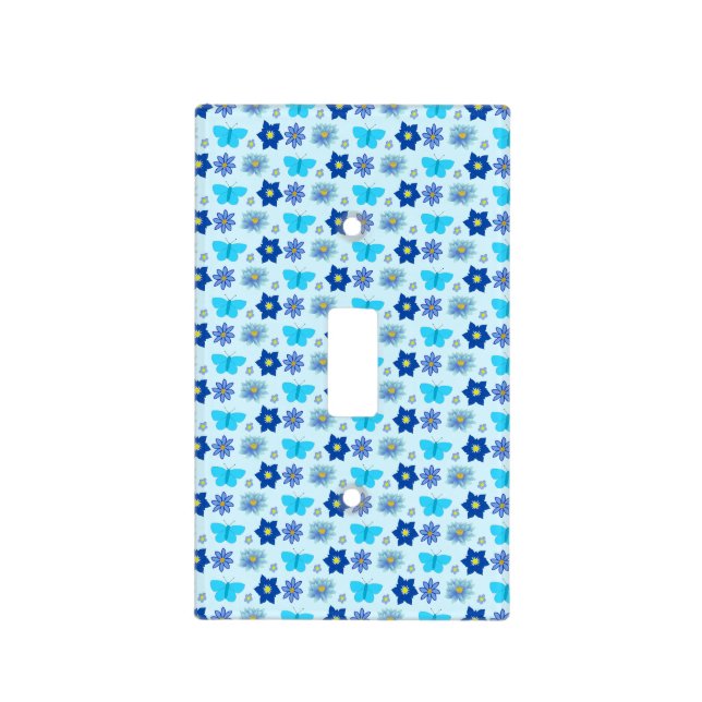 Blue Baby Boy Butterflies and Flowers Patterned Light Switch Cover (Front)