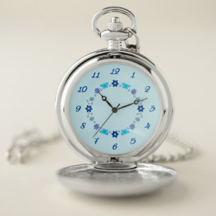 Blue Baby Boy Butterflies and Flowers Pocket Watch
