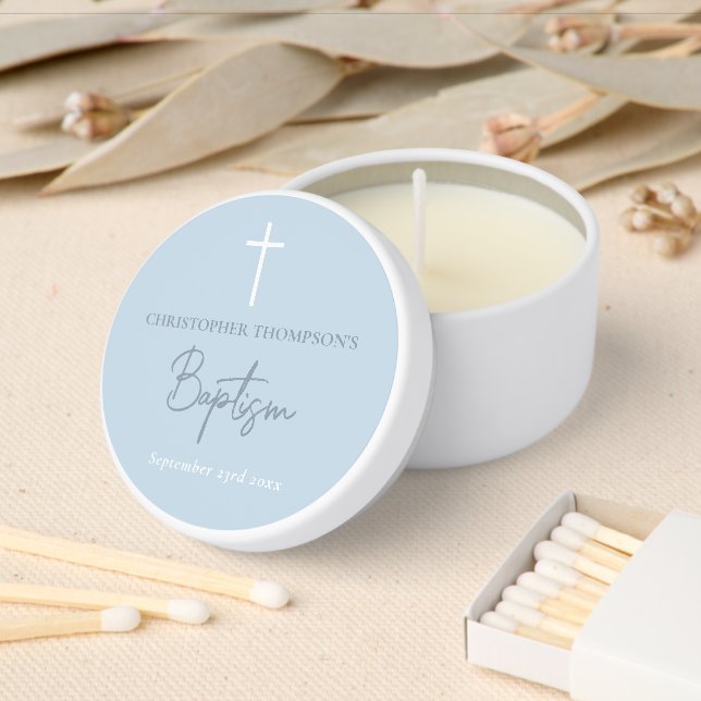 Blue Baby Boy Calligraphy Baptism Favor Mini Candle Favors (Insitu)