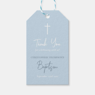 Blue Baby Boy Calligraphy Baptism Gift Tags