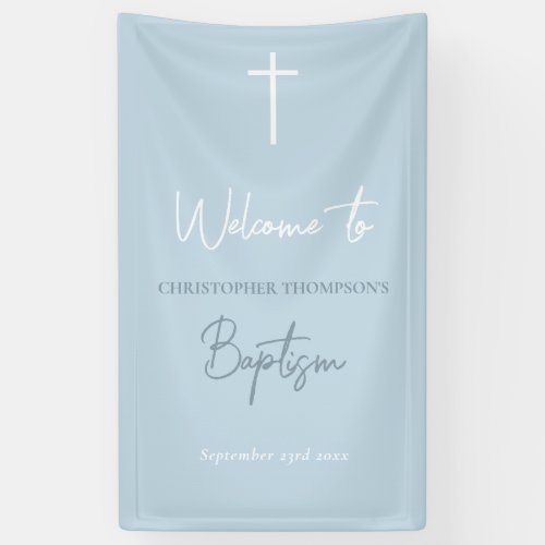 Blue Baby Boy Calligraphy Baptism Welcome Sign