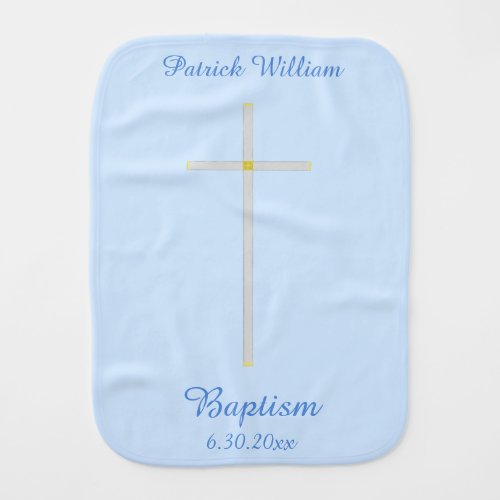 Blue Baby Boy Christening Cross Baby Burp Cloth