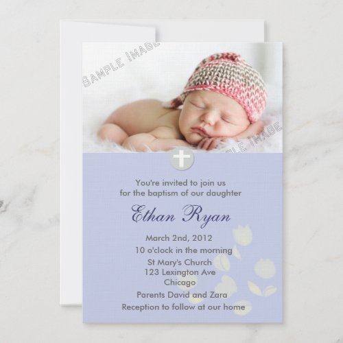 Blue Baby Boy Christening Invitation