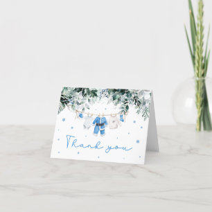 Blue Baby Boy Christmas Santa Baby Baby Shower Letterpress Thank You Card