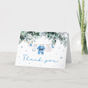 Blue Baby Boy Christmas Santa Baby Baby Shower Letterpress Thank You Card