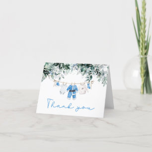 Blue Baby Boy Christmas Santa Baby Baby Shower Letterpress Thank You Card