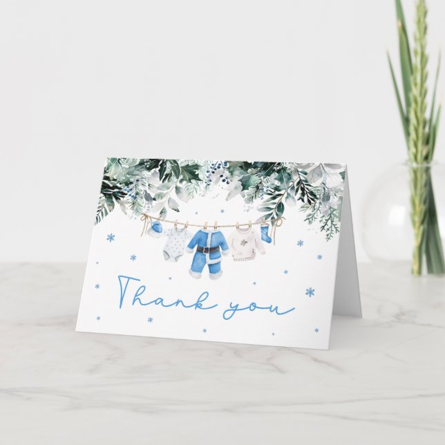 Blue Baby Boy Christmas Santa Baby Baby Shower Thank You Card (Front)