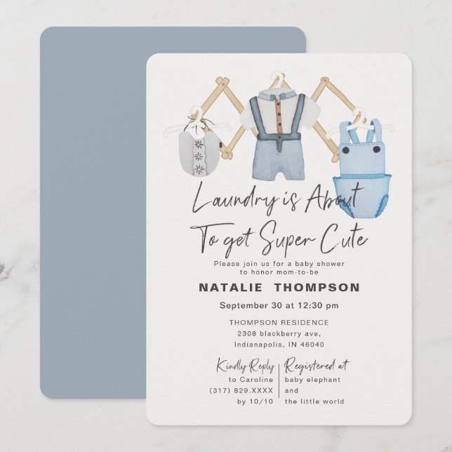 Blue Baby Boy Clothes Laundry Cute Baby Shower Invitation (Front/Back)