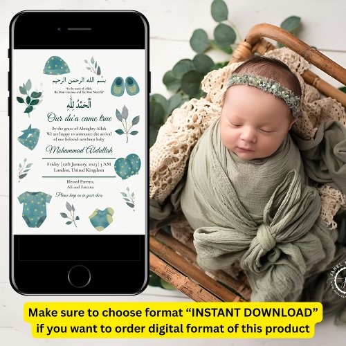 Blue Baby Boy Clothing Muslim Baby Birth Announce