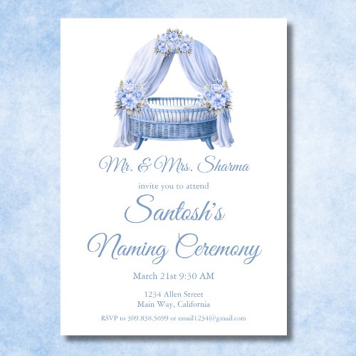 Blue Baby Boy Cradle Naming Ceremony  Invitation