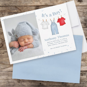 Blue Baby Boy Cute Photo Personalized Announcement
