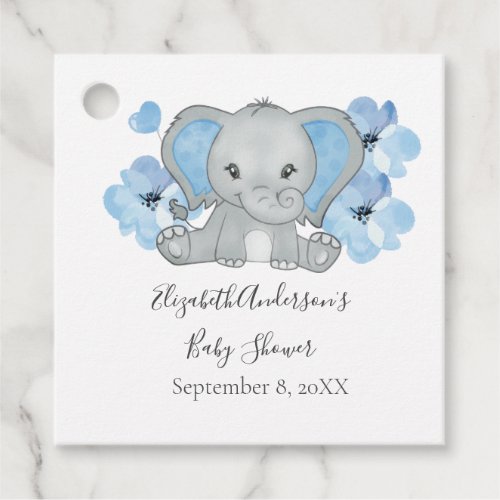 Blue Baby Boy Elephant Baby Shower Flowers Balloon Favor Tags