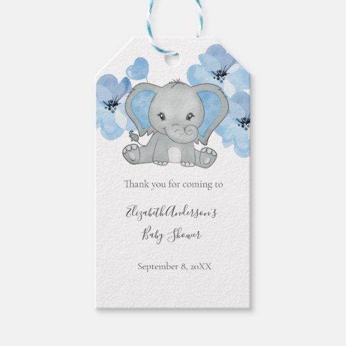 Blue Baby Boy Elephant Baby Shower Flowers Balloon Gift Tags