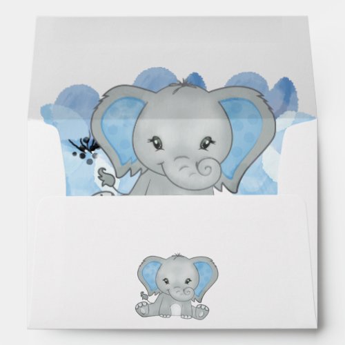 Blue Baby Boy Elephant Flowers Balloons Birthday I Envelope