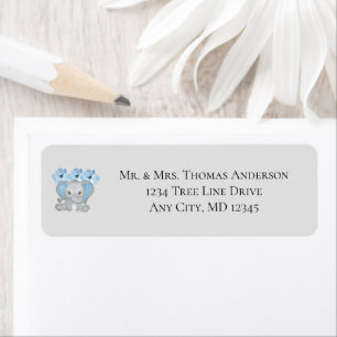Blue Baby Boy Elephant Flowers Return Address Label