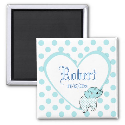 Blue Baby Boy Elephant Heart and Polka Dots Magnet
