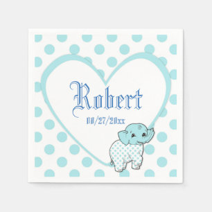Blue Baby Boy Elephant Heart and Polka Dots Napkins