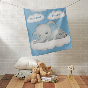 Blue Baby Boy Elephant Name Birth Stats Keepsake B Blanket