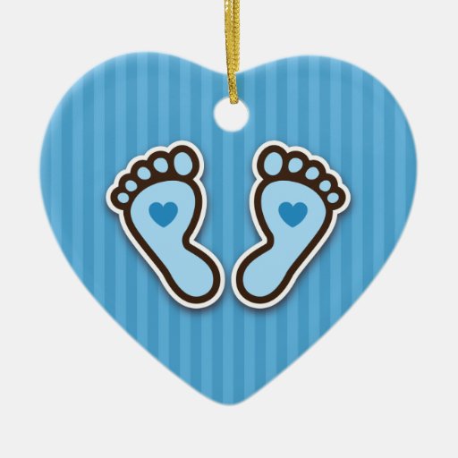 Blue baby boy foot prints with hearts ornament | Zazzle