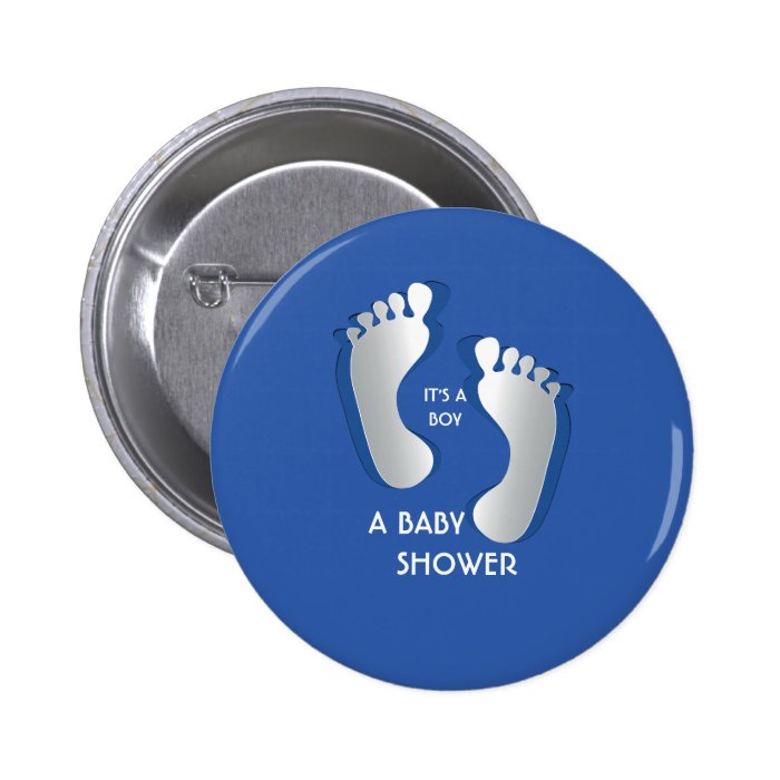 Blue Baby Boy FootPrints Baby Shower Button