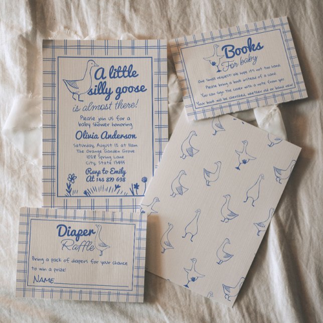 Blue Baby Boy Hand Drawn Silly Goose Baby Shower  Invitation (Creator Uploaded)