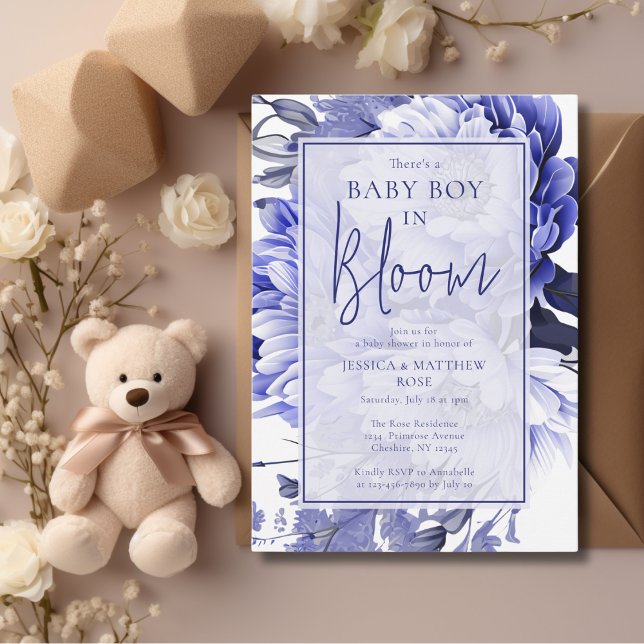 Blue Baby Boy in Bloom Baby Shower  Invitation (Creator Uploaded)