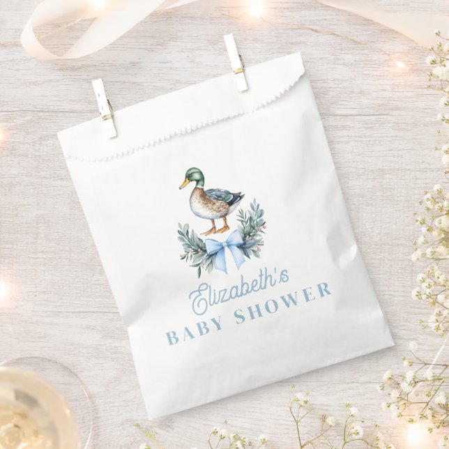 Blue Baby Boy Mallard Duck Baby Shower Favor Bag (Clipped)