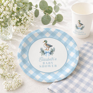 Blue Baby Boy Mallard Duck Baby Shower Paper Plates