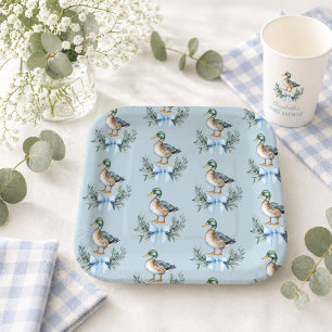 Blue Baby Boy Mallard Duck Baby Shower Paper Plates