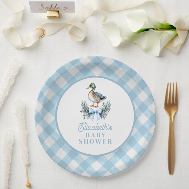 Blue Baby Boy Mallard Duck Baby Shower Paper Plates (Wedding)